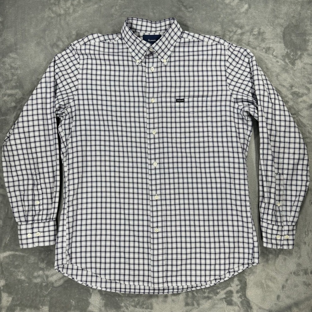 Faconnable Classique Mens Large Blue White Plaid Cottontt Button Down Shirt L